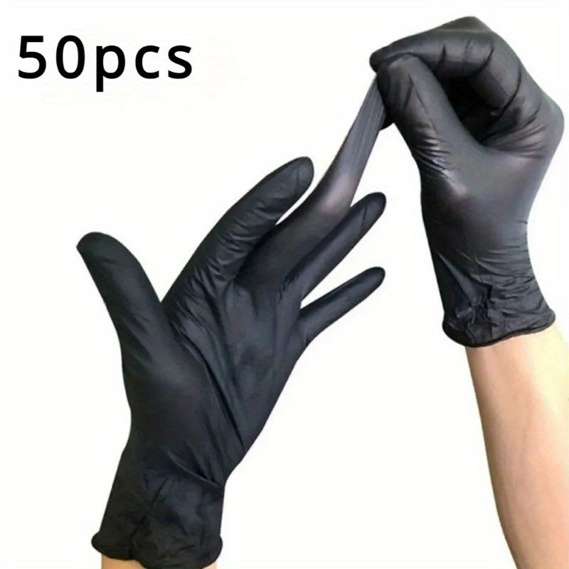 50/100PCS Black Disposable Nitrile Gloves, Household Cleaning Disposable Nitrile Gloves, Hairdressing and Nail Art Tools, Disposable Apparel