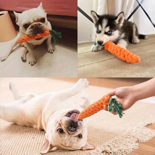 [Carrot Dog Toy] Playful Durable Carrot-Shaped Dog Chew Toy with Rope Knot - Interactive Teeth Grinding Play for Medium Breeds, Tear-Resistant Flaxen Carrot Dog Toy - Interactive Durable Tugging Chew Toy for All Breed Sizes, with Fringe Medium Dog Toy