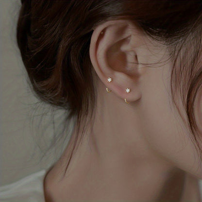 Easy And Stylish C-Shaped Copper Earrings Inlaid with Zirconia Stones, Perfect for Birthday Parties And Jewelry Additions