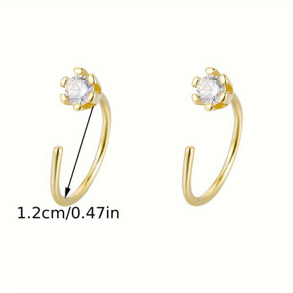Easy And Stylish C-Shaped Copper Earrings Inlaid with Zirconia Stones, Perfect for Birthday Parties And Jewelry Additions