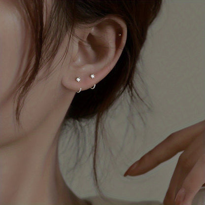 Easy And Stylish C-Shaped Copper Earrings Inlaid with Zirconia Stones, Perfect for Birthday Parties And Jewelry Additions