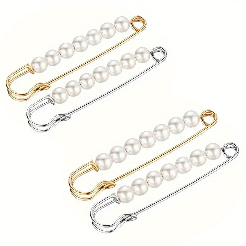 [4pcs Faux Pearl Scarf Pin] 4pcs Faux Pearl Scarf Pin | Waist Safety Hijab Clip Shawl Buckle Brooch Sweater Pins for Women