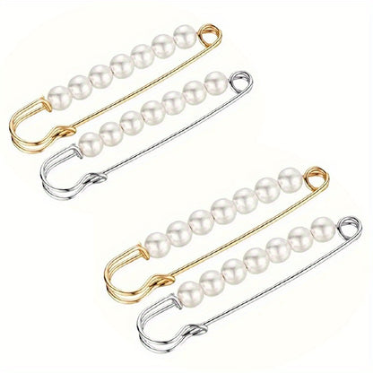 [4pcs Faux Pearl Scarf Pin] 4pcs Faux Pearl Scarf Pin | Waist Safety Hijab Clip Shawl Buckle Brooch Sweater Pins for Women