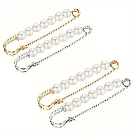 [4pcs Faux Pearl Scarf Pin] 4pcs Faux Pearl Scarf Pin | Waist Safety Hijab Clip Shawl Buckle Brooch Sweater Pins for Women