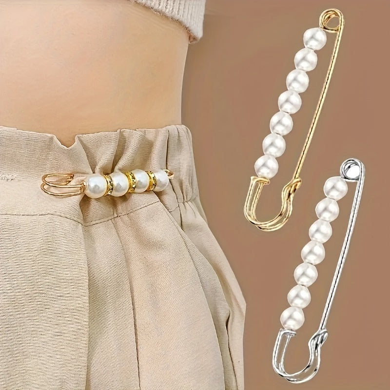 [4pcs Faux Pearl Scarf Pin] 4pcs Faux Pearl Scarf Pin | Waist Safety Hijab Clip Shawl Buckle Brooch Sweater Pins for Women