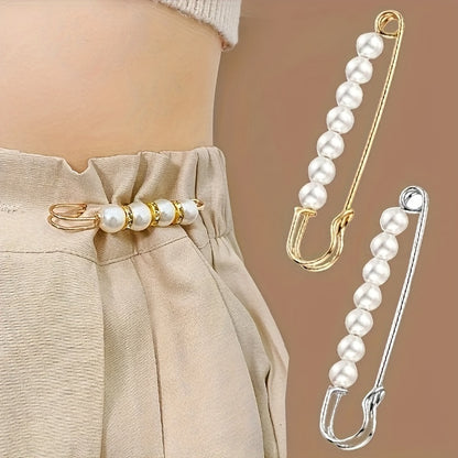 [4pcs Faux Pearl Scarf Pin] 4pcs Faux Pearl Scarf Pin | Waist Safety Hijab Clip Shawl Buckle Brooch Sweater Pins for Women