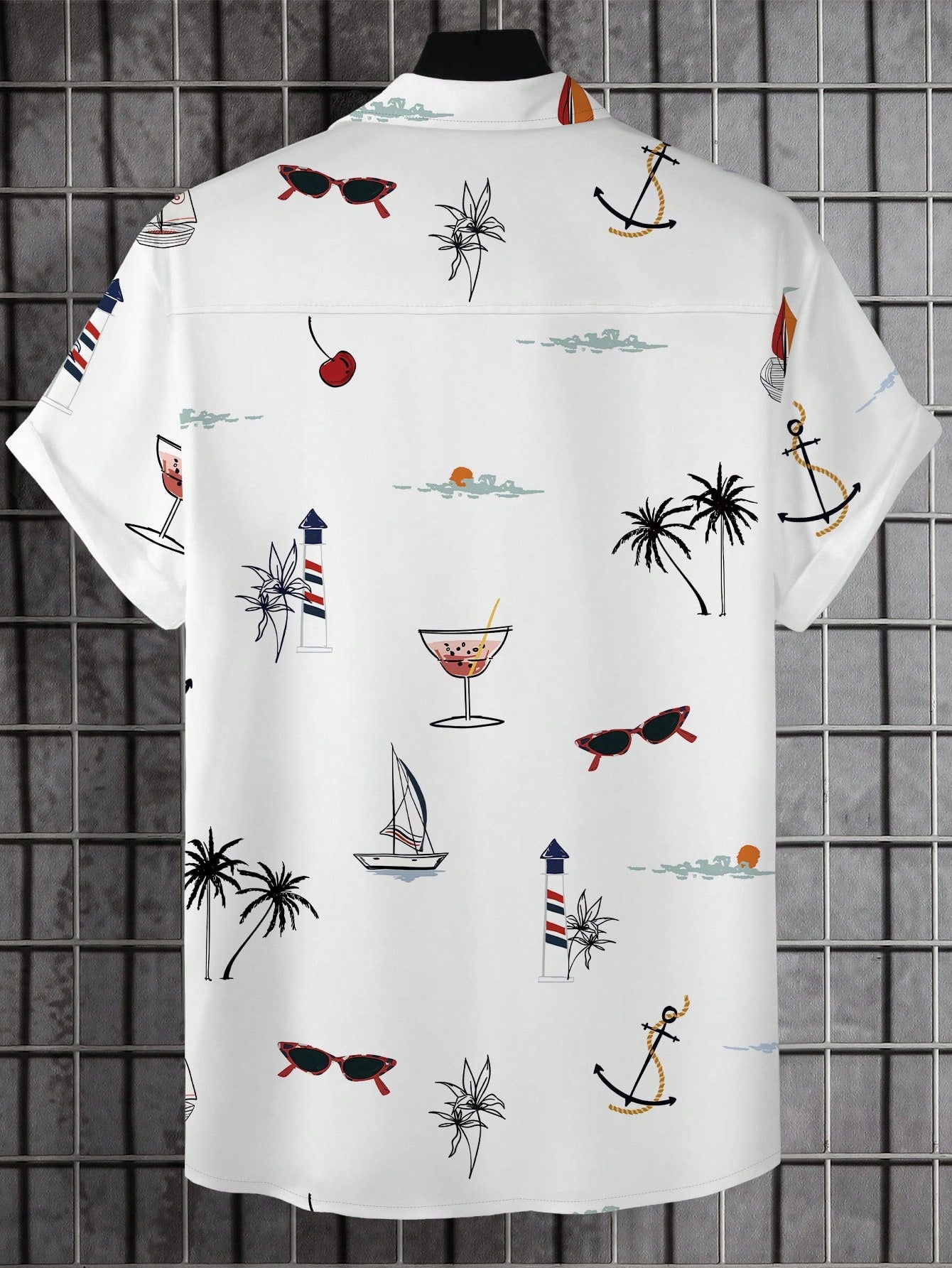 Manfinity RSRT Men's Button Up Floral & Palm Tree Print Graphic Short Sleeve Fashionable Casual Collar Shirt For Holiday, Vacation