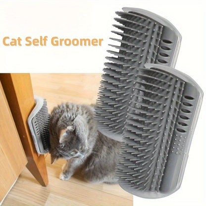 Wall-Mounted Cat Self-Cleaning Grooming Comb, Durable PP Material, High-Quality Bristles, Easy-To-Use Adhesive Strip, Convenient Assembly, Space-Saving Design, Ergonomic Pet Grooming Tool for Kittens And Small Dogs, Lightweight