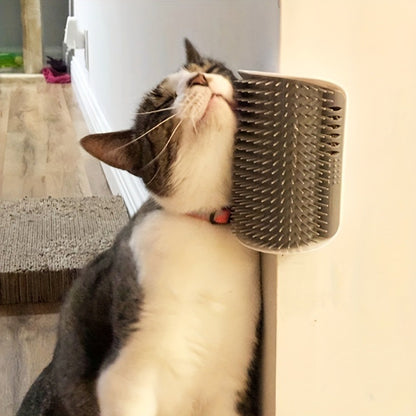 Wall-Mounted Cat Self-Cleaning Grooming Comb, Durable PP Material, High-Quality Bristles, Easy-To-Use Adhesive Strip, Convenient Assembly, Space-Saving Design, Ergonomic Pet Grooming Tool for Kittens And Small Dogs, Lightweight