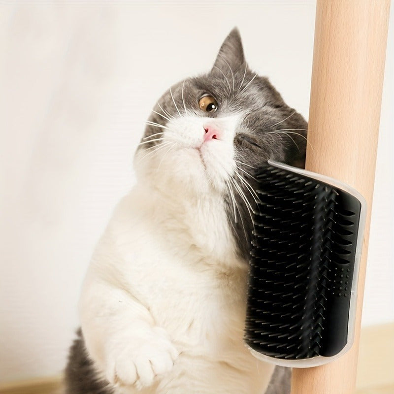 Wall-Mounted Cat Self-Cleaning Grooming Comb, Durable PP Material, High-Quality Bristles, Easy-To-Use Adhesive Strip, Convenient Assembly, Space-Saving Design, Ergonomic Pet Grooming Tool for Kittens And Small Dogs, Lightweight