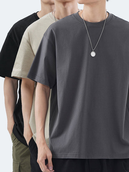 Set of 3 Heavyweight 100% Men'S T-Shirts, Short-Sleeved for Summer Casual Wear