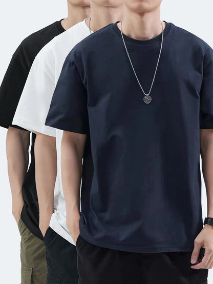 Set of 3 Heavyweight 100% Men'S T-Shirts, Short-Sleeved for Summer Casual Wear