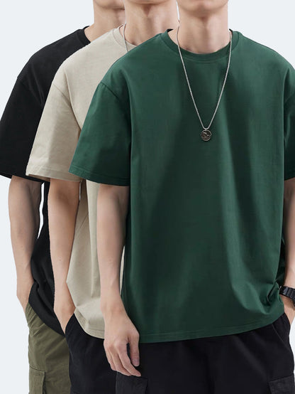 Set of 3 Heavyweight 100% Men'S T-Shirts, Short-Sleeved for Summer Casual Wear