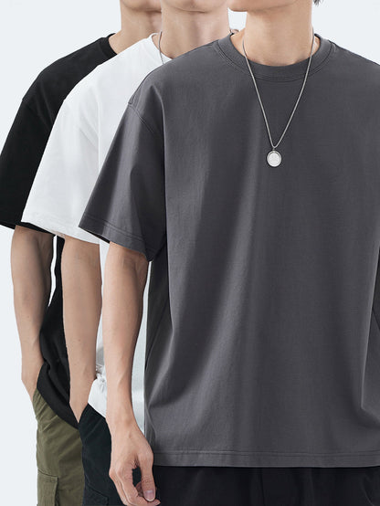 Set of 3 Heavyweight 100% Men'S T-Shirts, Short-Sleeved for Summer Casual Wear
