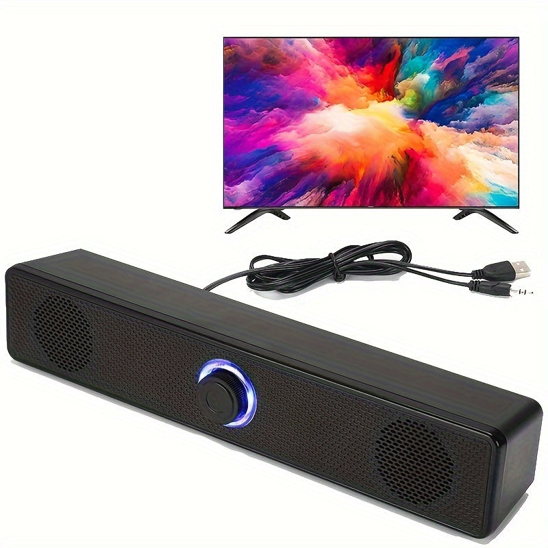 Long Bar Speaker/Computer USB Knob Wired Sound System with Powerful Bass Subwoofer