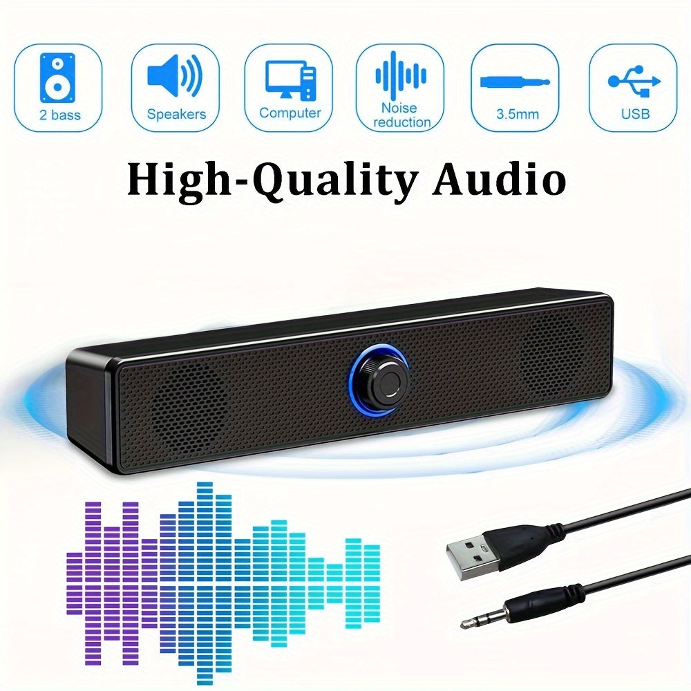 Long Bar Speaker/Computer USB Knob Wired Sound System with Powerful Bass Subwoofer