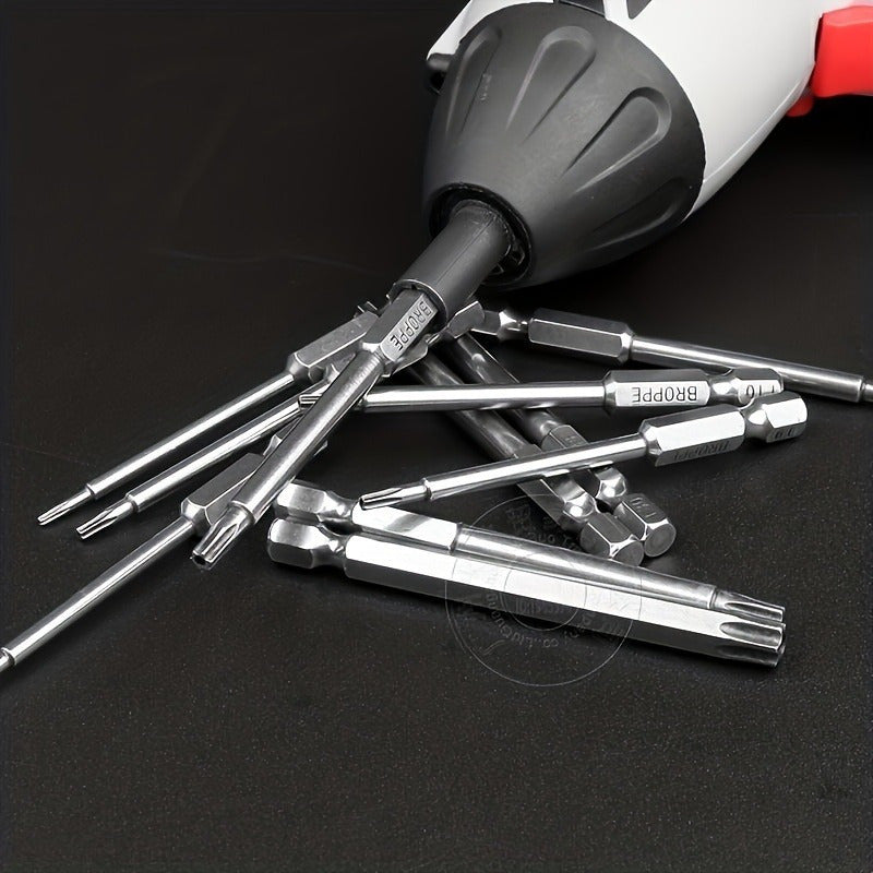 11pcs Precision Star Torx Bit Set - High-Strength S2 Alloy Steel, 75mm Length, T6-T40 Sizes, Versatile Mechanic & Home DIY Tool Kit with Hex Socket for Vehicle and Electrical Maintenance, Durable and Corrosion-Resistant