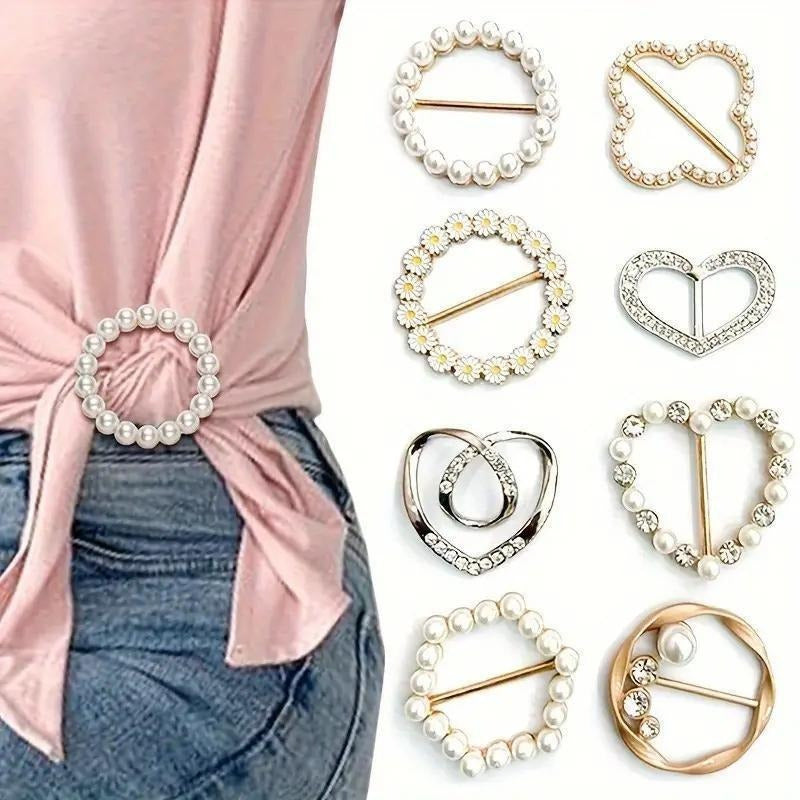 6/9pcs Sparkling Rhinestone Hollow T-Shirt Clips | Fashionable Alloy Buttons, Suitable for Women, Girls, and Men, Geometric Pattern, Non-Textile Resin Material