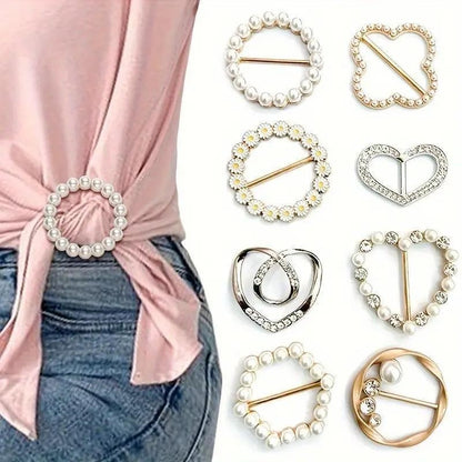 6/9pcs Sparkling Rhinestone Hollow T-Shirt Clips | Fashionable Alloy Buttons, Suitable for Women, Girls, and Men, Geometric Pattern, Non-Textile Resin Material