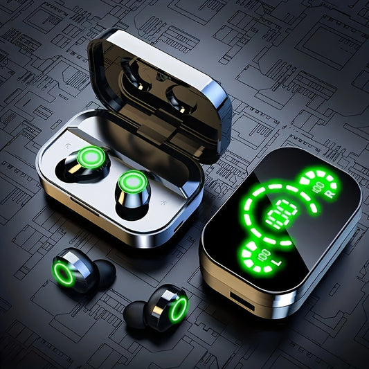 TWS Wireless Earbuds with LED Display | Noise Reduction, In-Ear Sports Gaming Headphones, Long Battery Life, Plastic, High-Fidelity Sound, 2025 Model, Emergency Phone Charging Feature