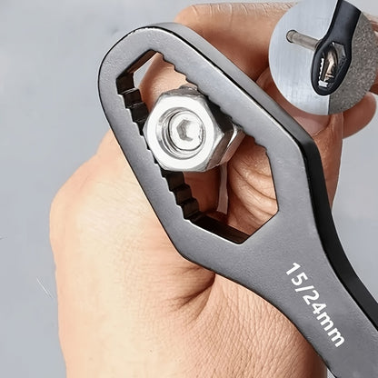 [Black Torx Wrench] 1pc Multifunctional Black Torx Wrench - Adjustable Self-Tightening Dual-Ended Wrench with 3-17mm Thread Size, 5mm Thick Durable Design and Portable Handle for Car Repair