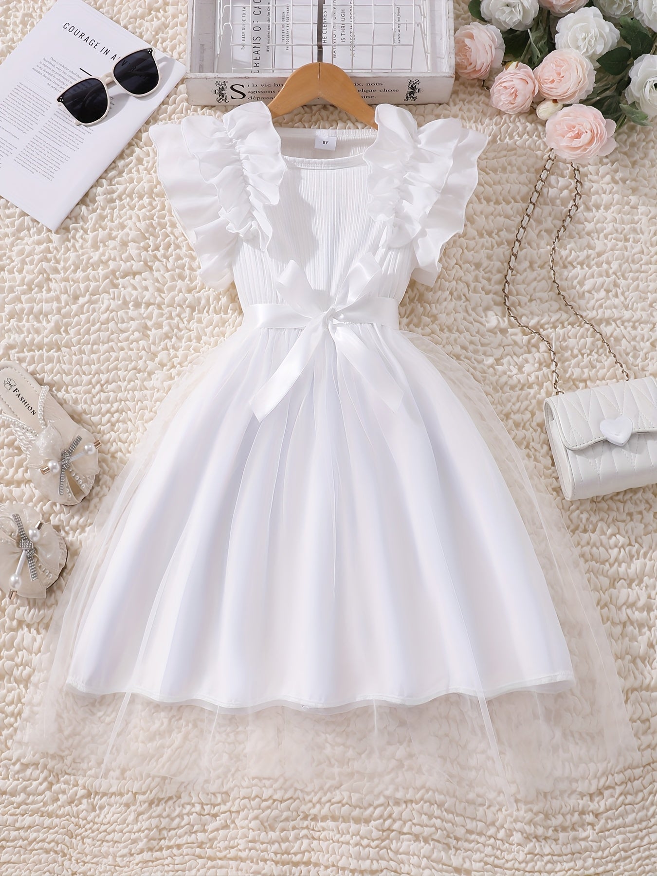 Big Sweet Style Dress, Summer Fashion Solid Color Comfortable Round Neck Mesh Casual Dress