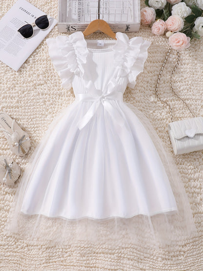 Big Sweet Style Dress, Summer Fashion Solid Color Comfortable Round Neck Mesh Casual Dress