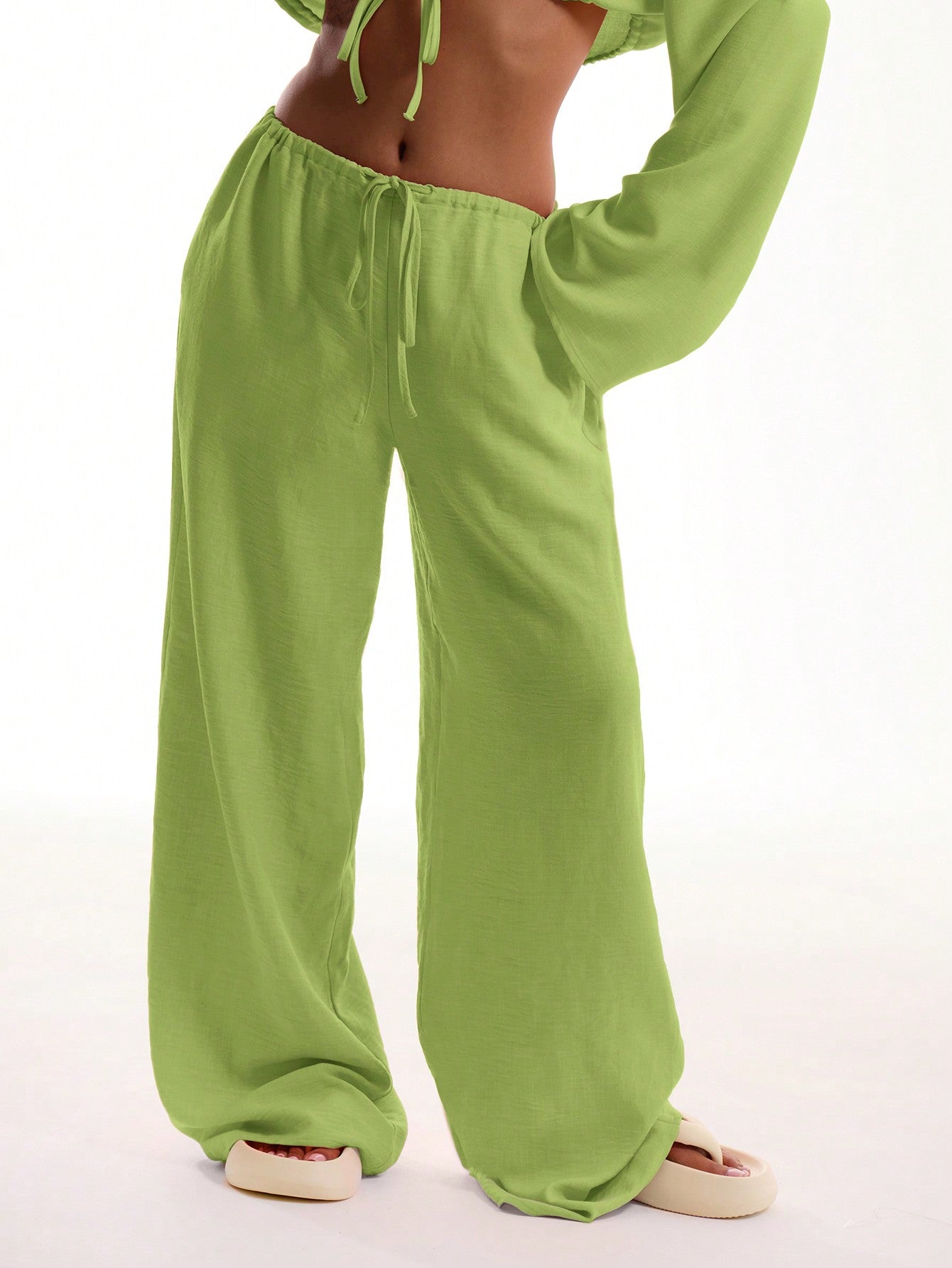 MUSERA Tie Front Linen Feel Beach Trousers Elegant Summer Vacation Sun Casual Boho White Airport   Winter Party Pants