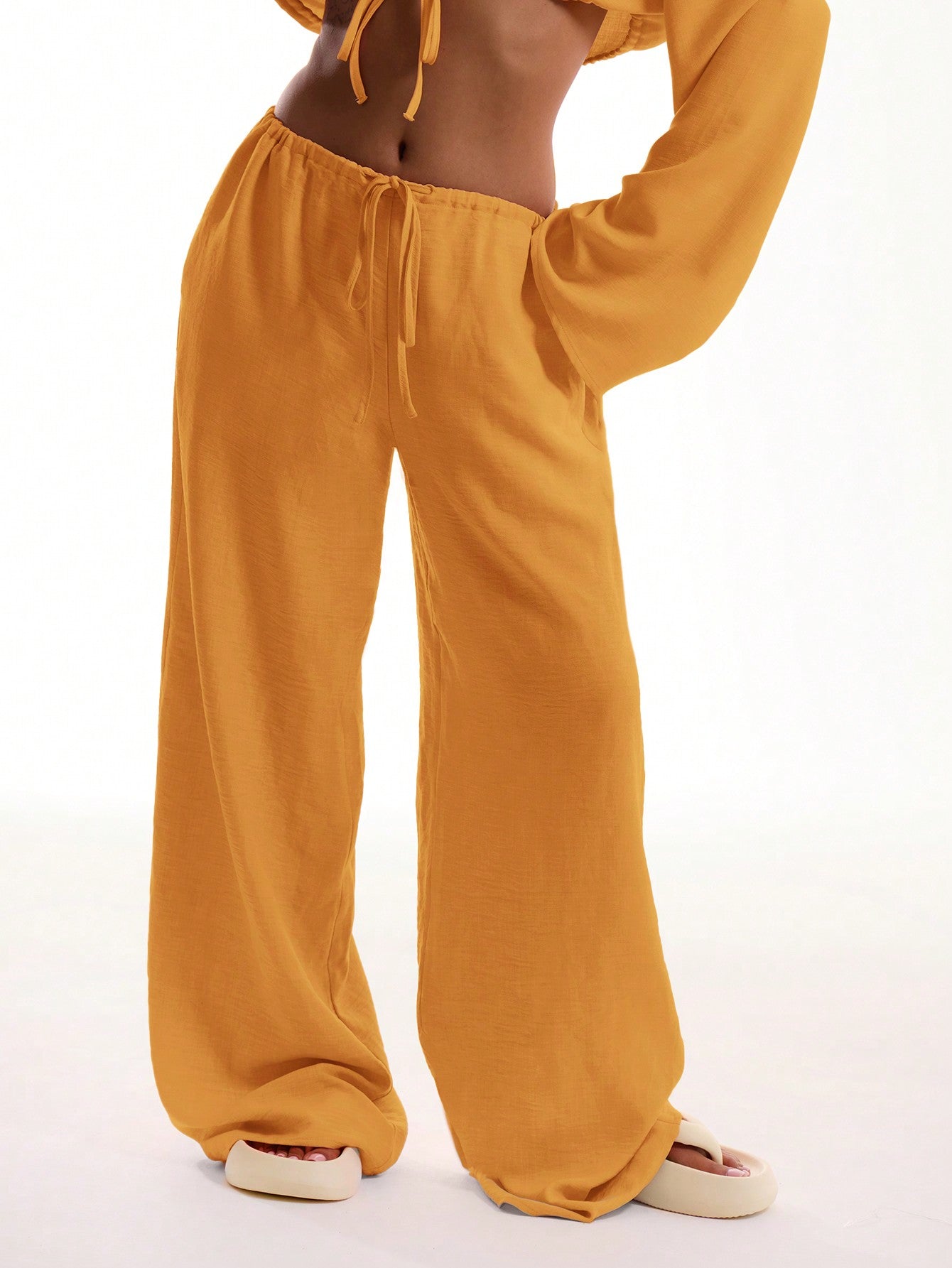 MUSERA Tie Front Linen Feel Beach Trousers Elegant Summer Vacation Sun Casual Boho White Airport   Winter Party Pants