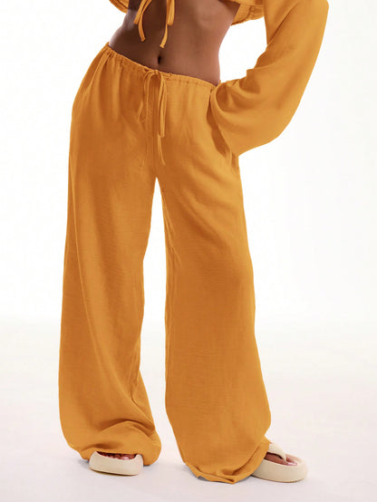 MUSERA Tie Front Linen Feel Beach Trousers Elegant Summer Vacation Sun Casual Boho White Airport   Winter Party Pants