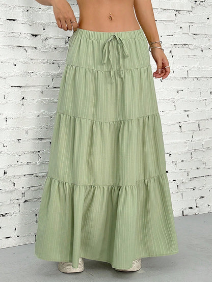 SHEIN EZwear Women Solid Color High Waist Tie Ruffled Hem Maxi Skirt