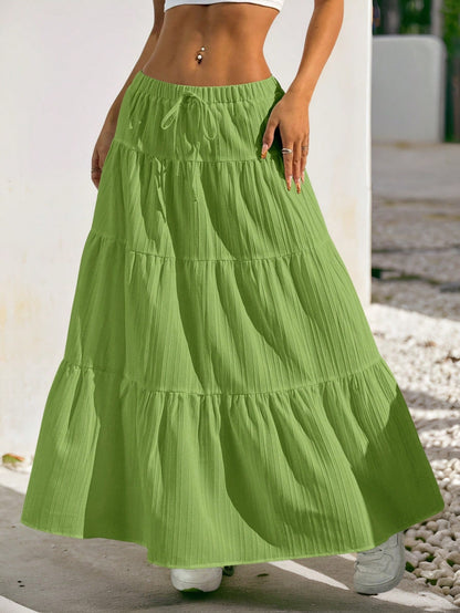 SHEIN EZwear Women Solid Color High Waist Tie Ruffled Hem Maxi Skirt