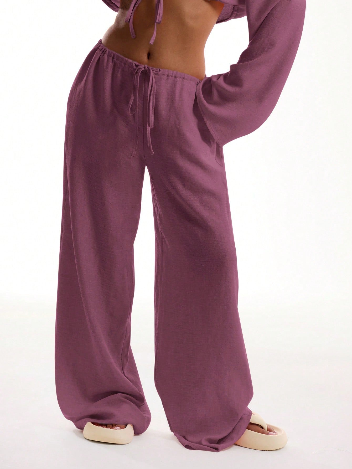 MUSERA Tie Front Linen Feel Beach Trousers Elegant Summer Vacation Sun Casual Boho White Airport   Winter Party Pants