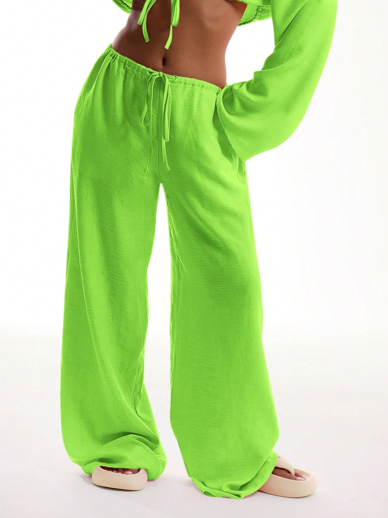 MUSERA Tie Front Linen Feel Beach Trousers Elegant Summer Vacation Sun Casual Boho White Airport   Winter Party Pants