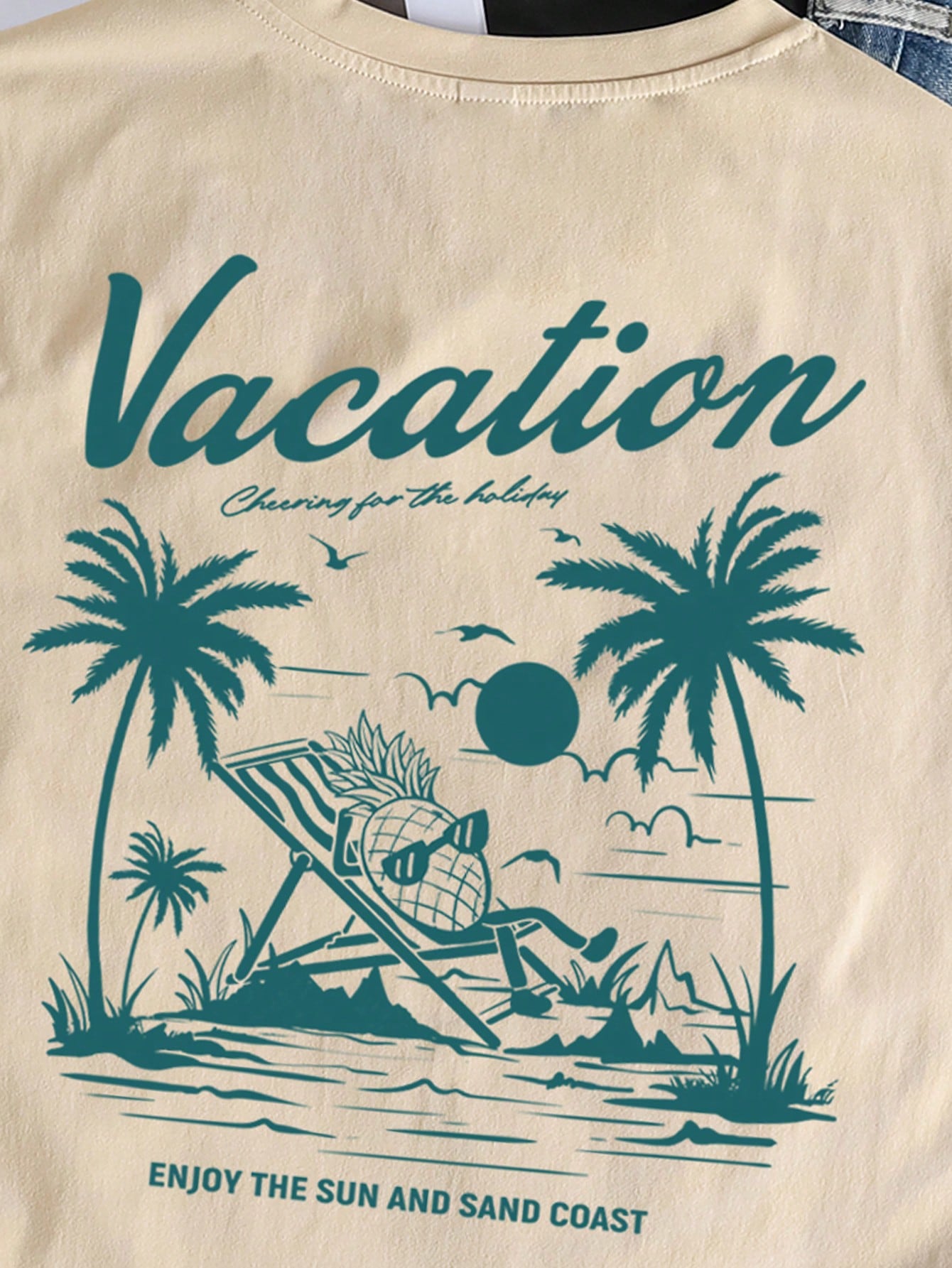 Manfinity Joysei Standard Size Men's Original Palm Tree & Pineapple Print Tank Top, Khaki Color, Summer Vibe, Suitable As Friend's Gift