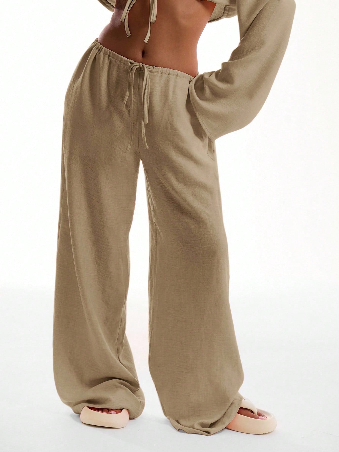 MUSERA Tie Front Linen Feel Beach Trousers Elegant Summer Vacation Sun Casual Boho White Airport   Winter Party Pants