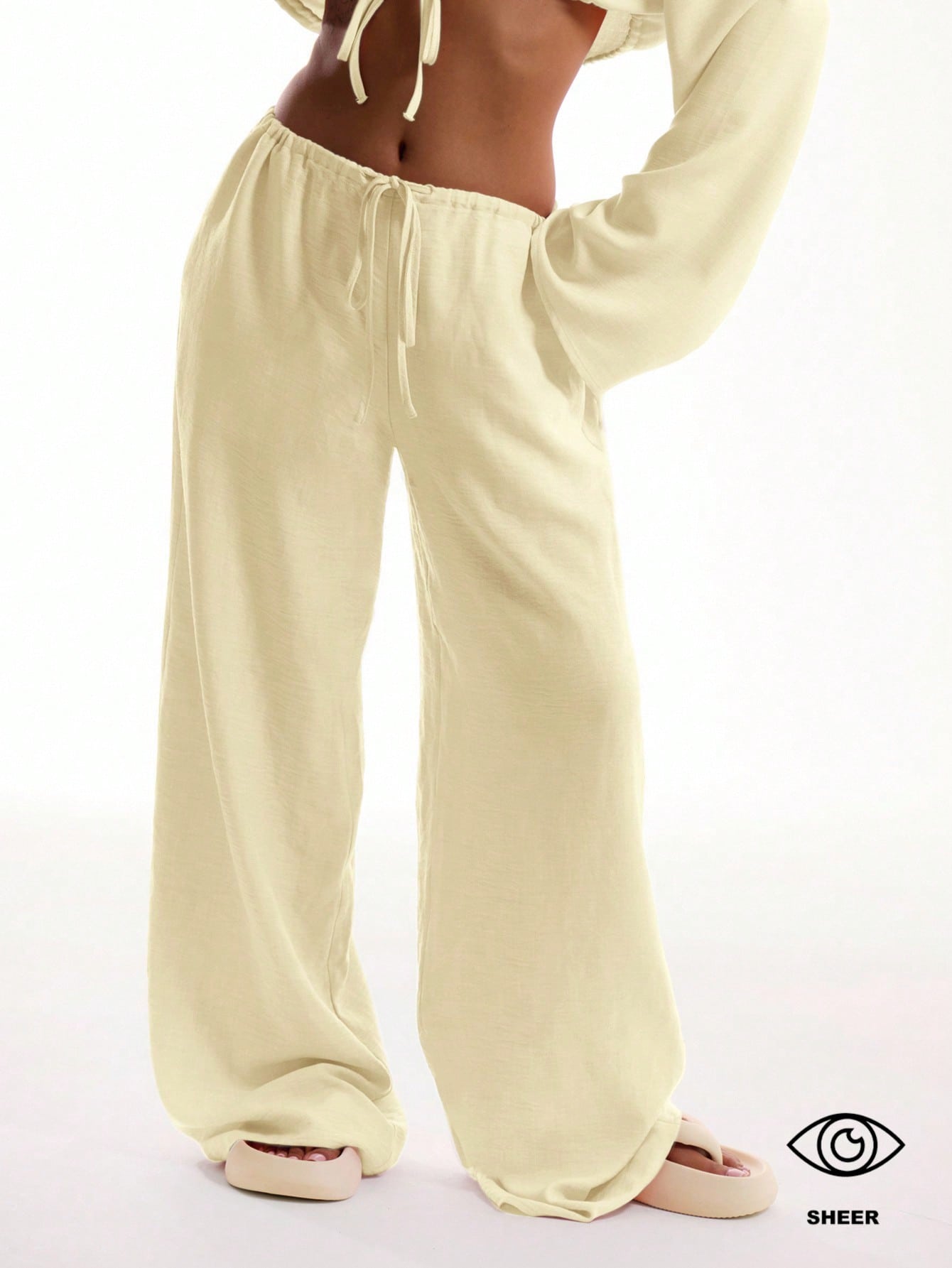 MUSERA Tie Front Linen Feel Beach Trousers Elegant Summer Vacation Sun Casual Boho White Airport   Winter Party Pants