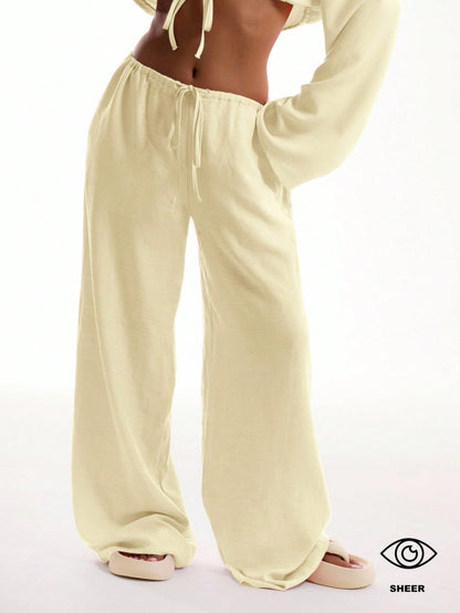 MUSERA Tie Front Linen Feel Beach Trousers Elegant Summer Vacation Sun Casual Boho White Airport   Winter Party Pants