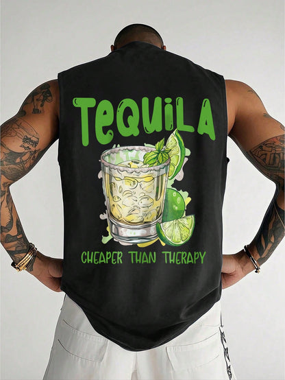 Men's Casual Sleeveless Tank Top, Thin Lightweight Summer Sportswear, Creative Agave Plant Graphic, Round Neck Elastic Tee, Breathable Moisture Wicking, Outdoor Gym Training Top, Fashionable