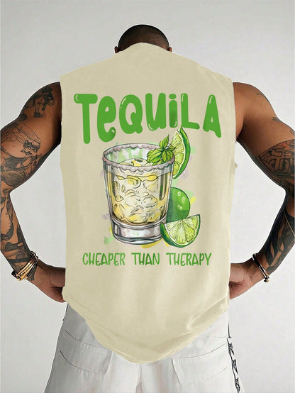 Men's Casual Sleeveless Tank Top, Thin Lightweight Summer Sportswear, Creative Agave Plant Graphic, Round Neck Elastic Tee, Breathable Moisture Wicking, Outdoor Gym Training Top, Fashionable