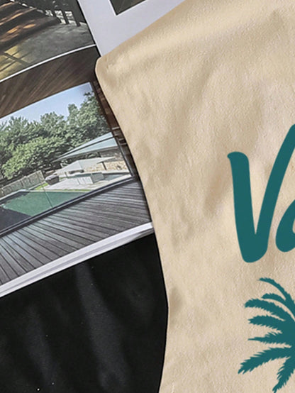 Manfinity Joysei Standard Size Men's Original Palm Tree & Pineapple Print Tank Top, Khaki Color, Summer Vibe, Suitable As Friend's Gift