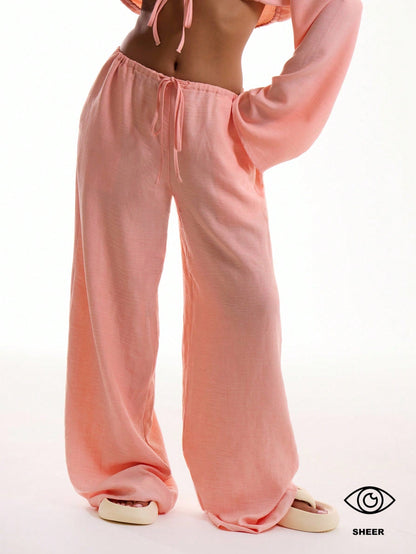 MUSERA Tie Front Linen Feel Beach Trousers Elegant Summer Vacation Sun Casual Boho White Airport   Winter Party Pants
