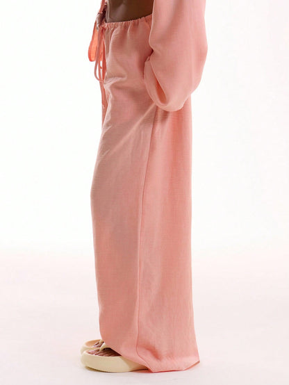 MUSERA Tie Front Linen Feel Beach Trousers Elegant Summer Vacation Sun Casual Boho White Airport   Winter Party Pants
