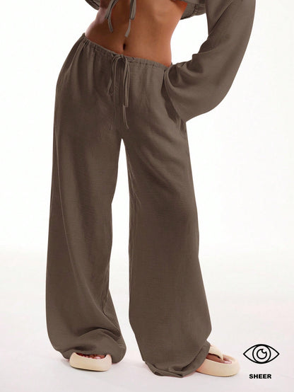 MUSERA Tie Front Linen Feel Beach Trousers Elegant Summer Vacation Sun Casual Boho White Airport   Winter Party Pants