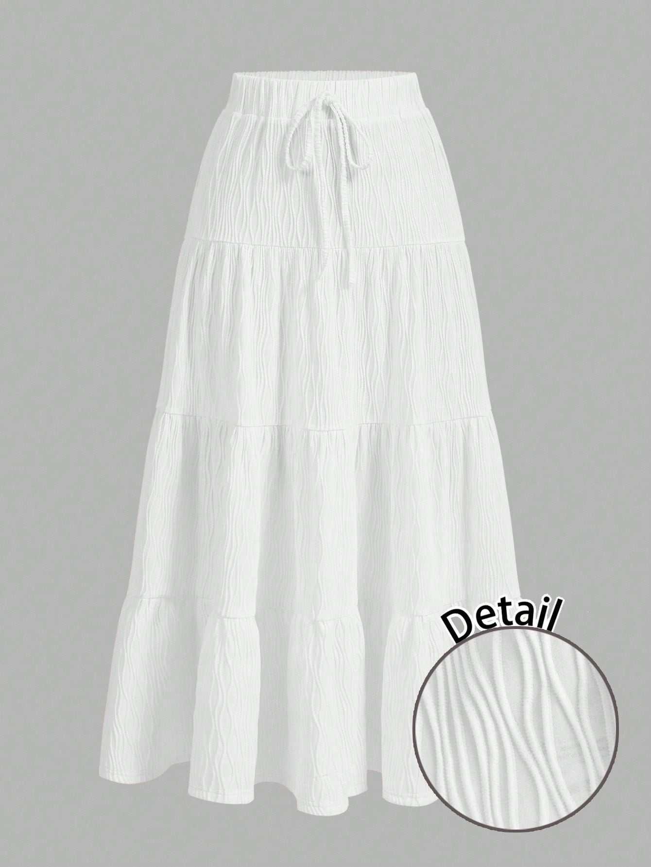 EZwear Women Solid Color High Waist Tie Ruffled Hem Maxi Skirt