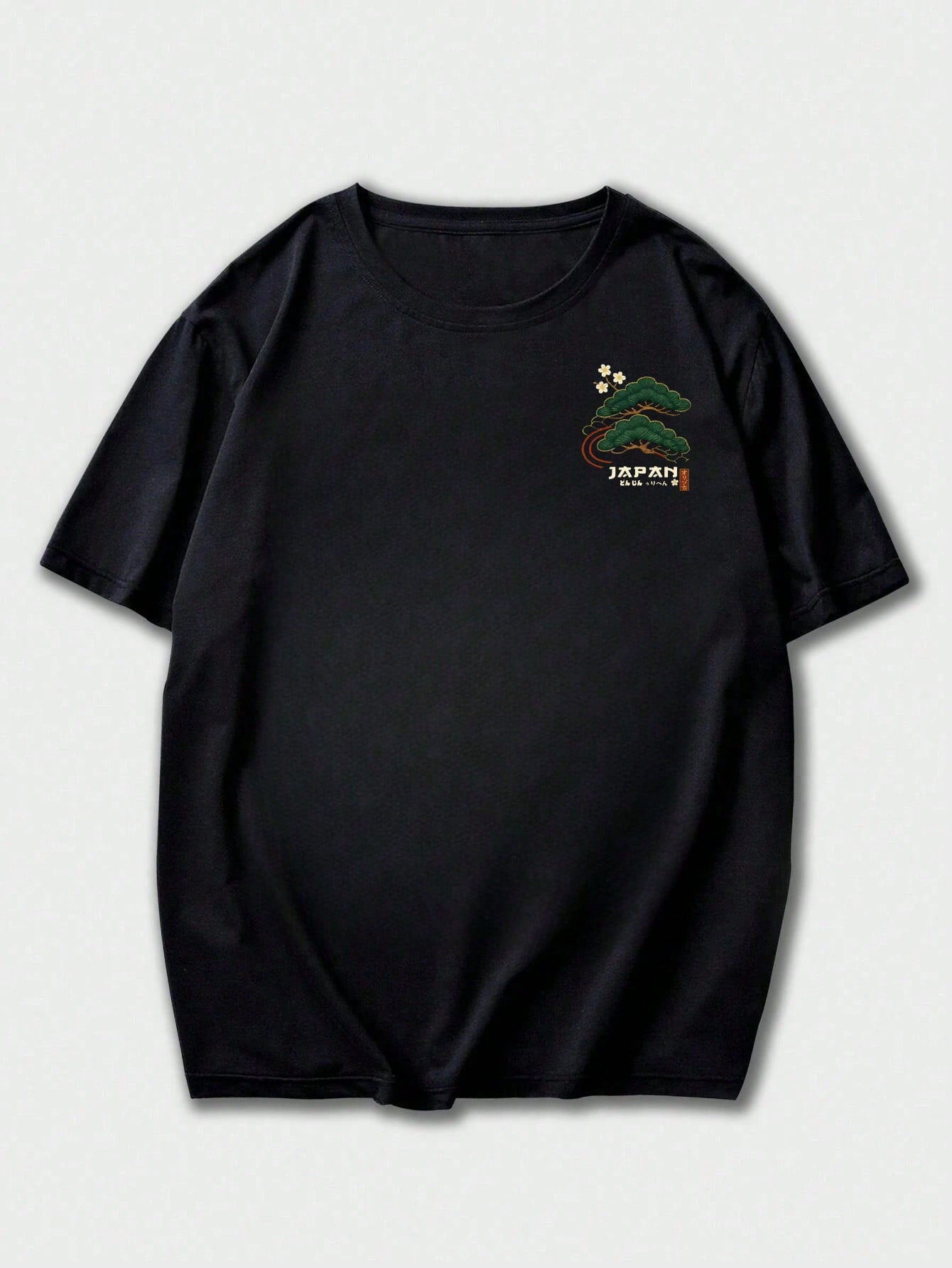Men's Casual Versatile Simple Japanese Crane Print Short Sleeve T-Shirt