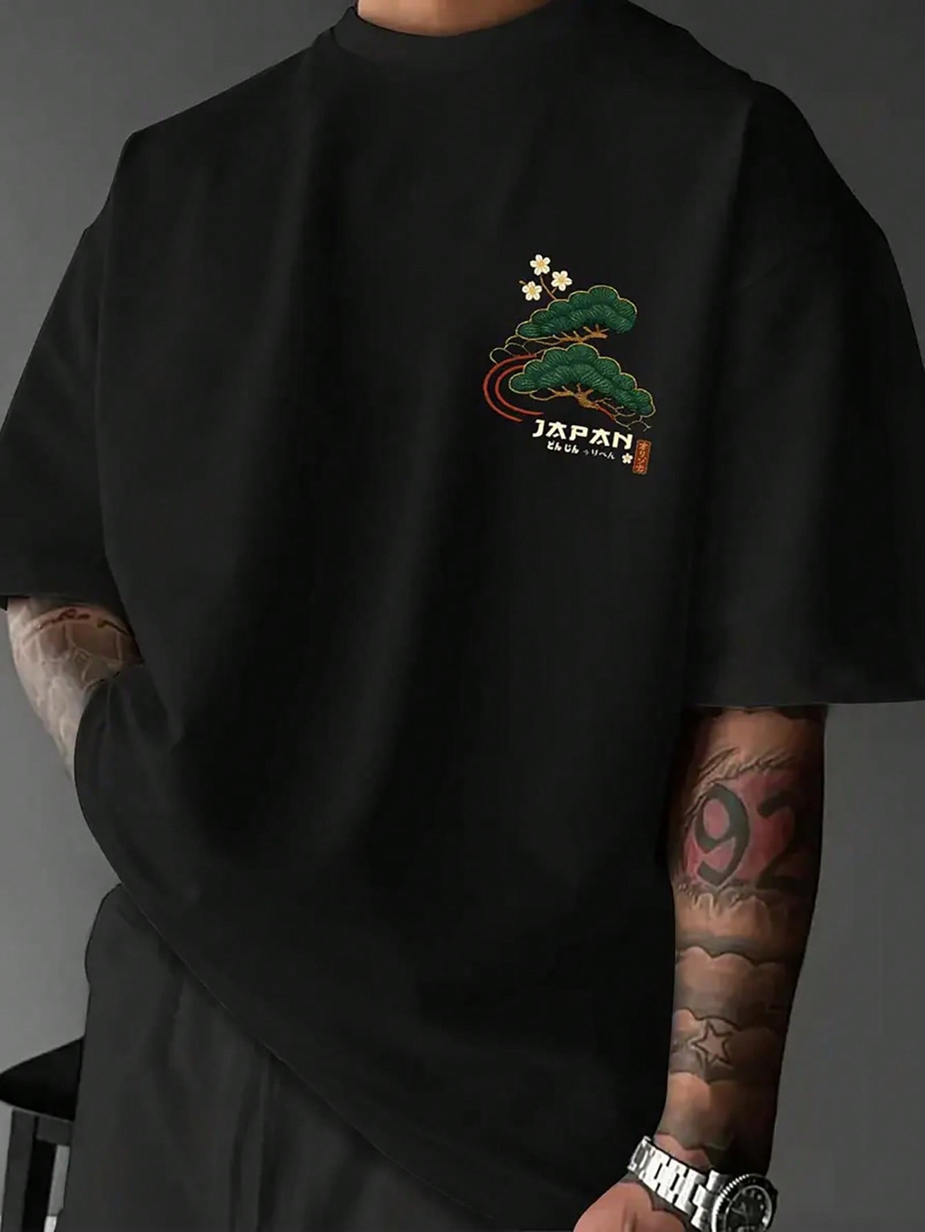 Men's Casual Versatile Simple Japanese Crane Print Short Sleeve T-Shirt