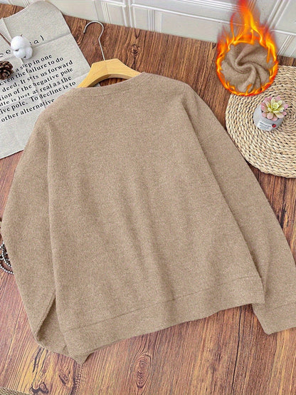 Women's Casual Warm Faux Wool Cow Print Sweatshirt, Warm Pullover, Printed Sweatshirt, Merry Christmas, Christmas Themed Clothing, Christmas Gift, Chinese New Year, Lunar New Year, Year Of The Horse, Spring Festival, Happy New Year, Valentine's Day, Valen