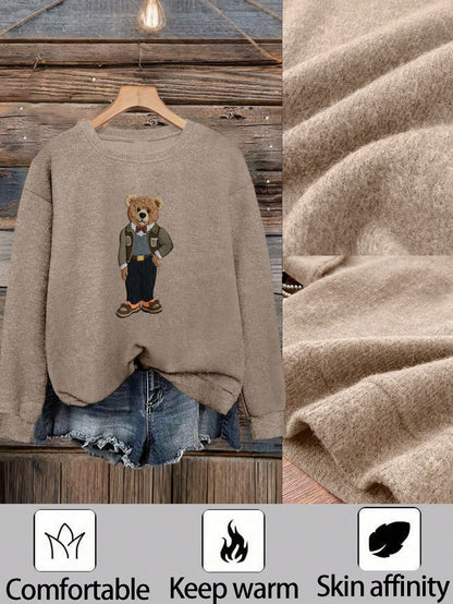 Women's Casual Warm Faux Wool Cow Print Sweatshirt, Warm Pullover, Printed Sweatshirt, Merry Christmas, Christmas Themed Clothing, Christmas Gift, Chinese New Year, Lunar New Year, Year Of The Horse, Spring Festival, Happy New Year, Valentine's Day, Valen