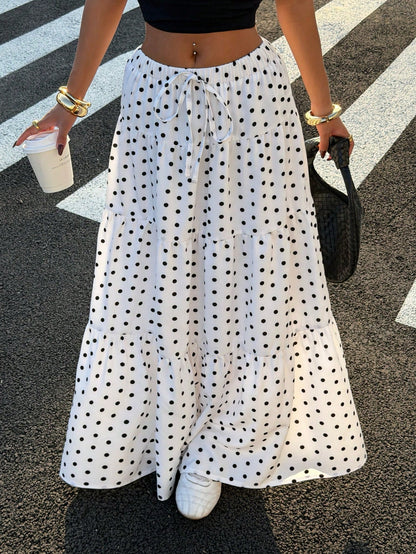 SHEIN EZwear Women Solid Color High Waist Tie Ruffled Hem Maxi Skirt